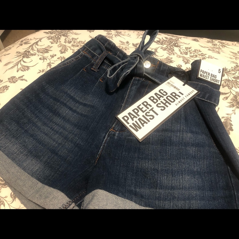 Denim Paper Bag Waist Shorts